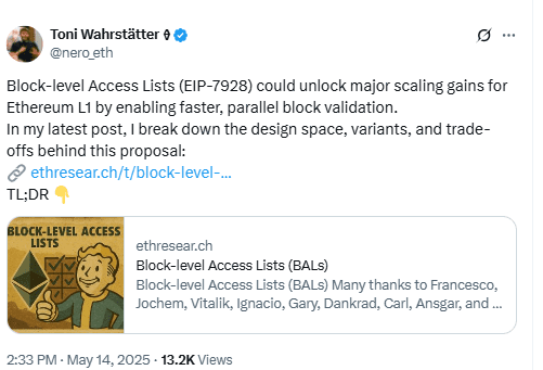 Ethereum EIP 7928 Parallel Validation Explained. Source: X @nero_eth