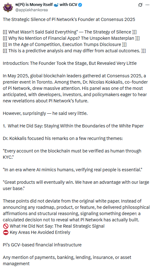  Kokkalis Stays Silent on Pi Roadmap at Consensus. Source: @applekhankorea on X