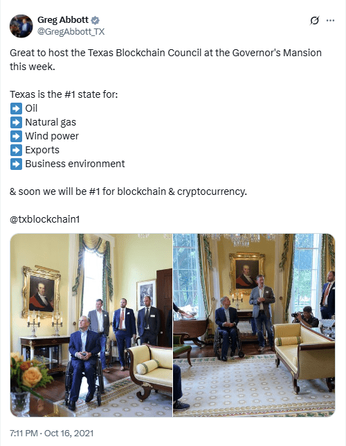 Greg Abbott Hosts Texas Blockchain Council. Source: Greg Abbott