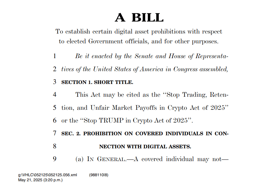 Stop TRUMP in Crypto Act Bill Text. Source: House Financial Services Committee