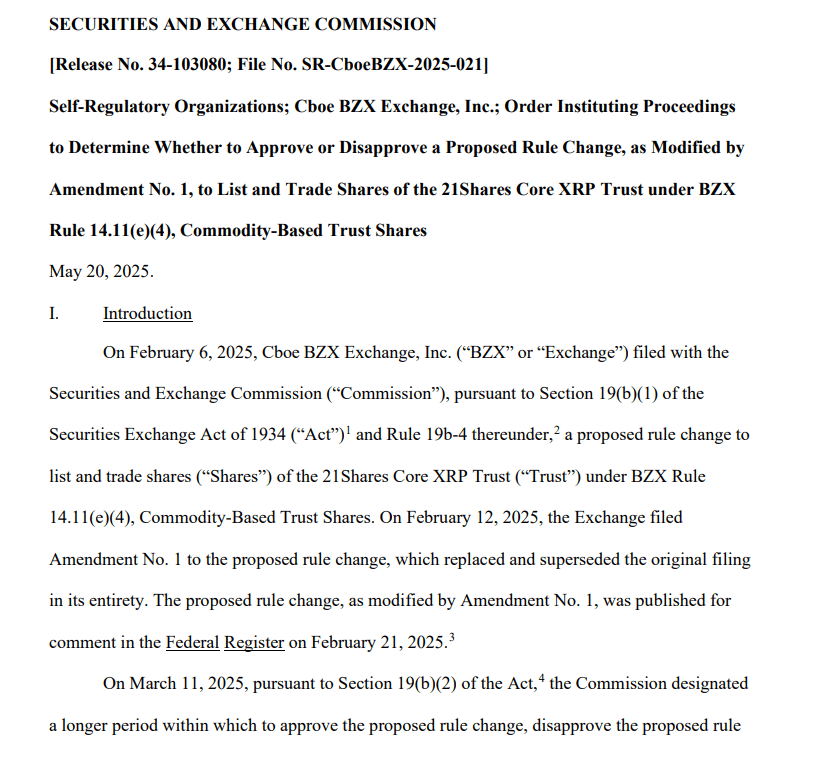 SEC Delays 21Shares Core XRP ETF Decision Again.Source: U.S. Securities and Exchange Commission (SEC)