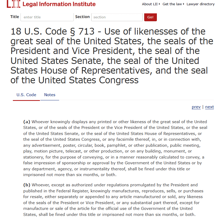 Trump Seal Use Raises Legal Flags. Source: Legal Information Institute