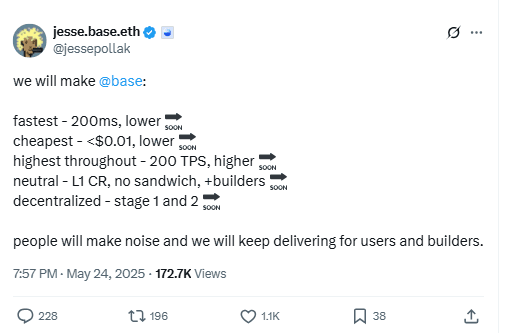 Jesse Pollak Outlines Base Network Upgrade Goals. Source: X/@jessepollak