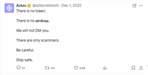 Aztec protocol team previously denied plans for a token or airdrop in a December 2022