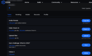 Tasks that users need to complete to earn points to get a share of Cess Network Airdrop