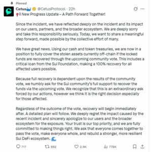 Cetus to Reimburse All Victims of $223M Hack After Sui Foundation Loan and Community Vote