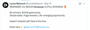 Lunex Network's airdrop is still ongoing.