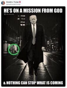 Donald Trump’s meme post featuring a frog in the background