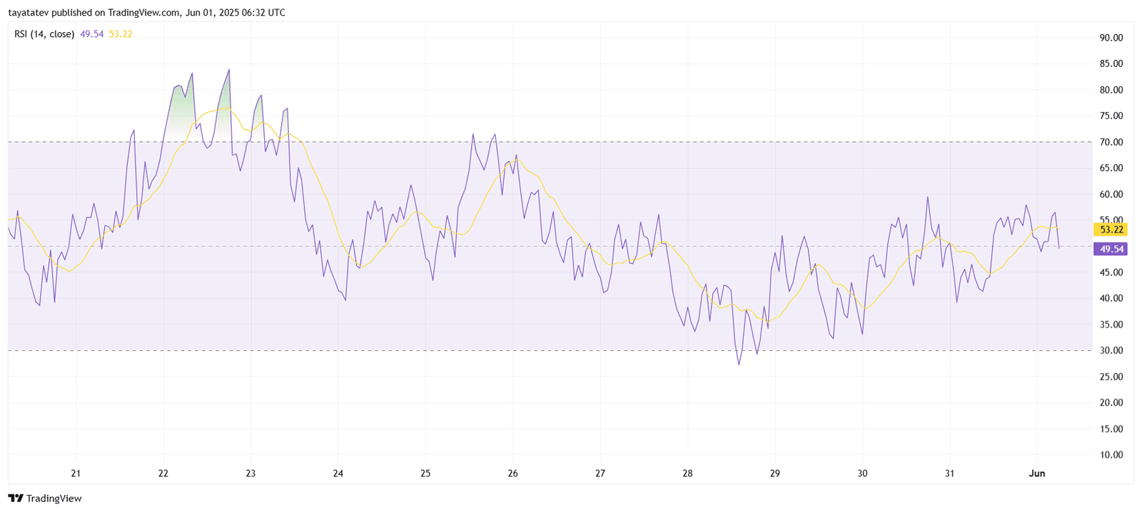 HYPEHUSD RSI Momentum AnalysisSource: TradingView.com