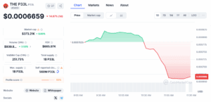 P33L/USD 1-day price chart. Source: CoinMarketCap