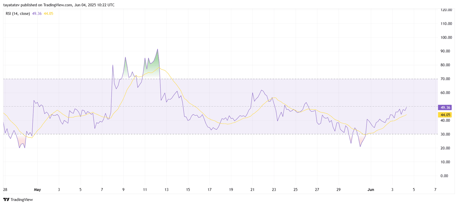 PI/USDT RSI Indicator – June 4, 2025Source: TradingView.com