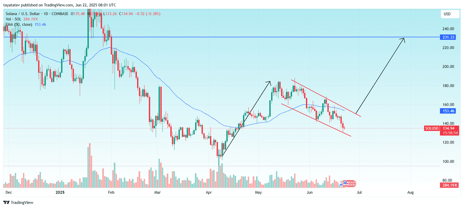 Solana Bullish Flag Pattern on Daily ChartSource: TradingView
