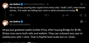 Ian Balina, CEO of Token Metrics Discusses Stripe Source: X