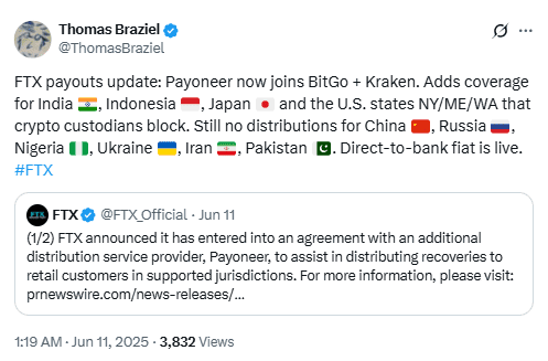 FTX Adds Payoneer for Global Payouts. Source: Thomas Braziel