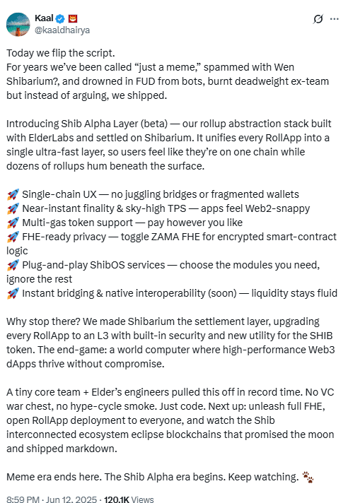 Shib Alpha Layer Launch Overview. Source: Kaal via X (@kaaldhairya)