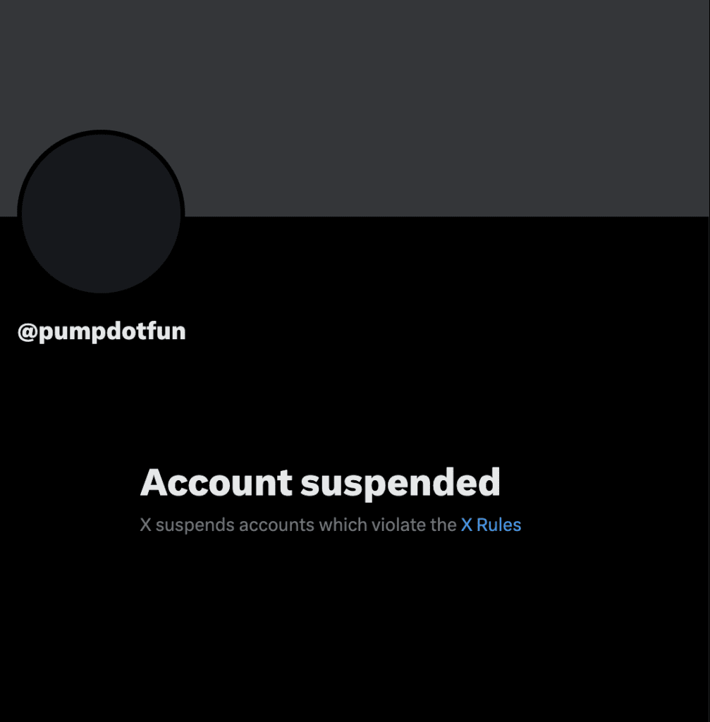Pump.fun's suspended X account