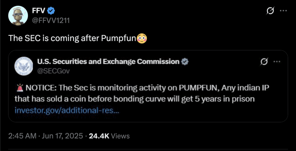 FFV's comments on Pump.fun ban