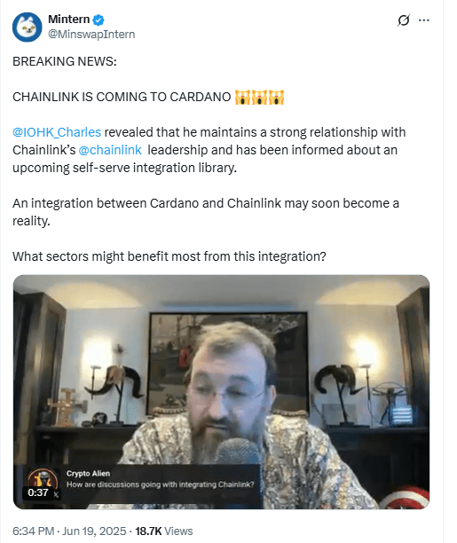 Cardano Chainlink Integration. Source: MinswapIntern on X