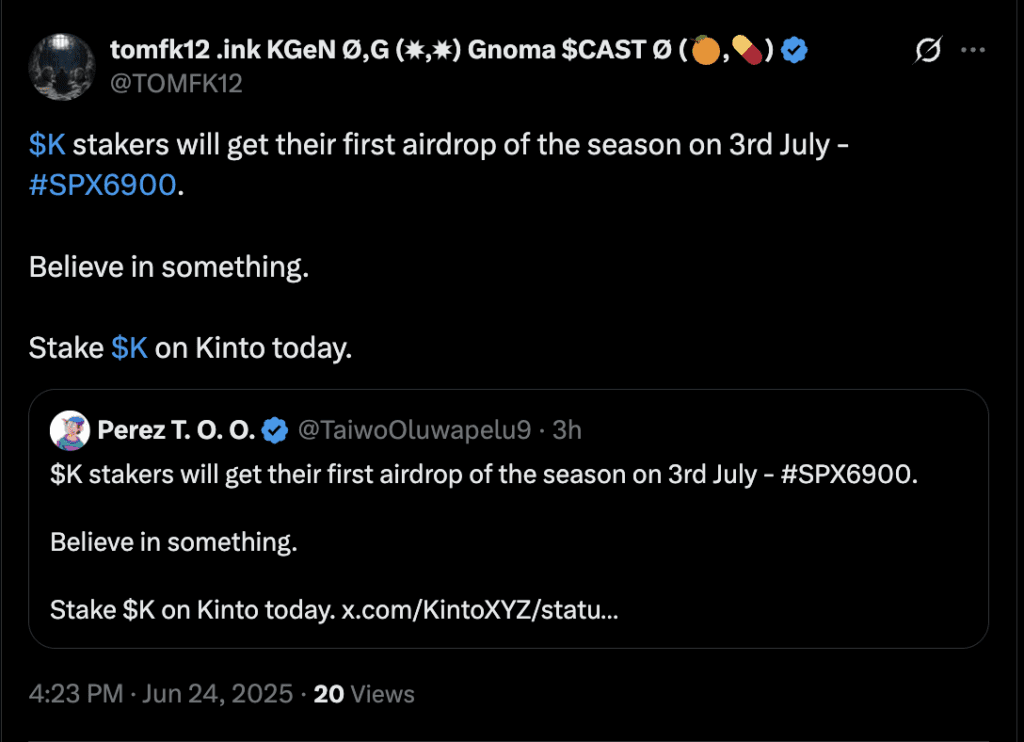 Kinto airdrop update