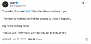 WLFI governance token may soon become transferable.