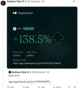 Andrew Tate now deleted Xpost