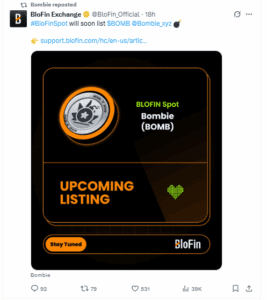 bombie token listing on BioFin exchange