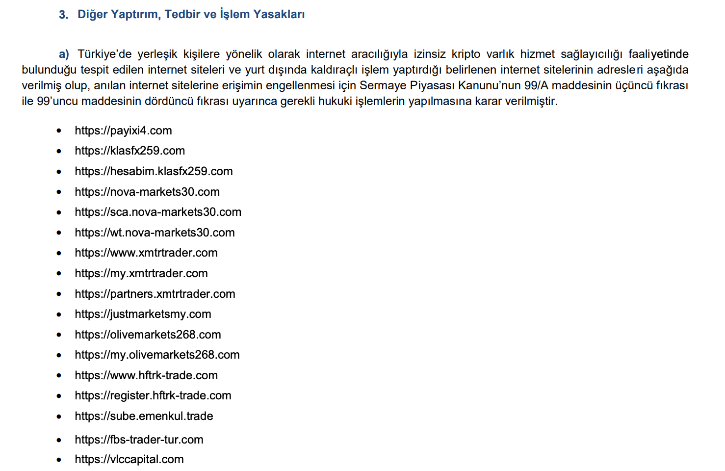 Crypto Website Ban List.Source: Capital Markets Board of Turkey