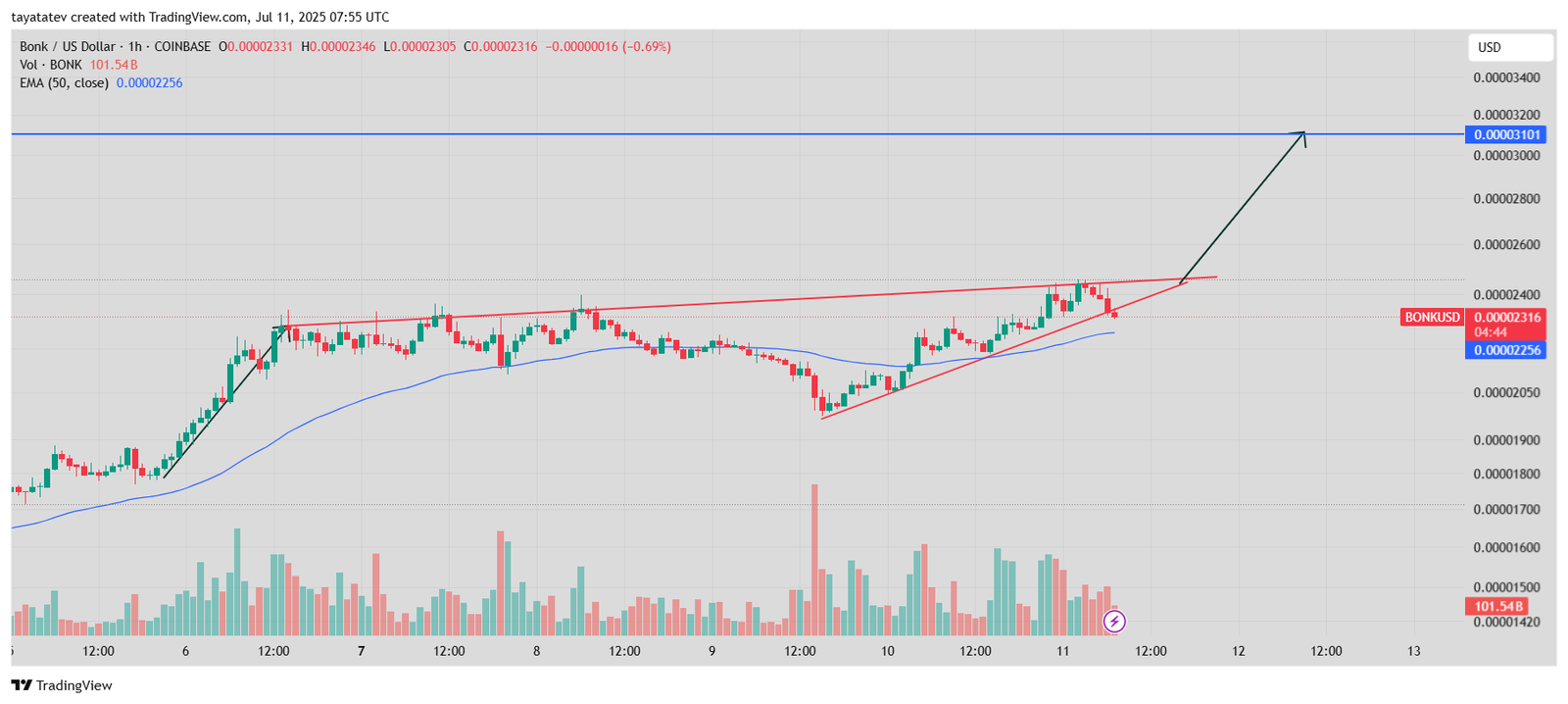 BONK Rising Wedge Breakout SetupSource: TradingView