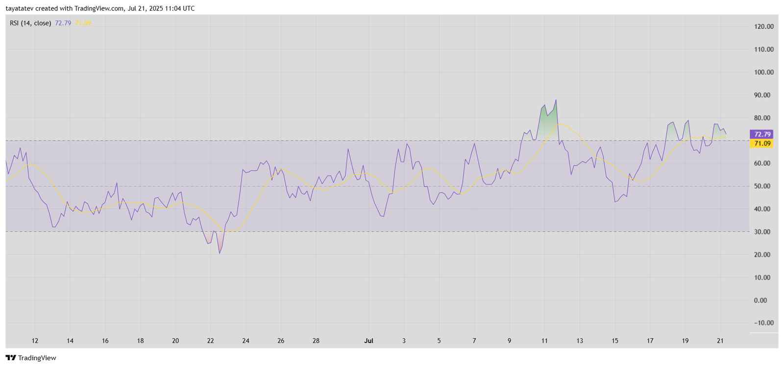 Dogecoin RSI Overbought SignalSource: TradingView
