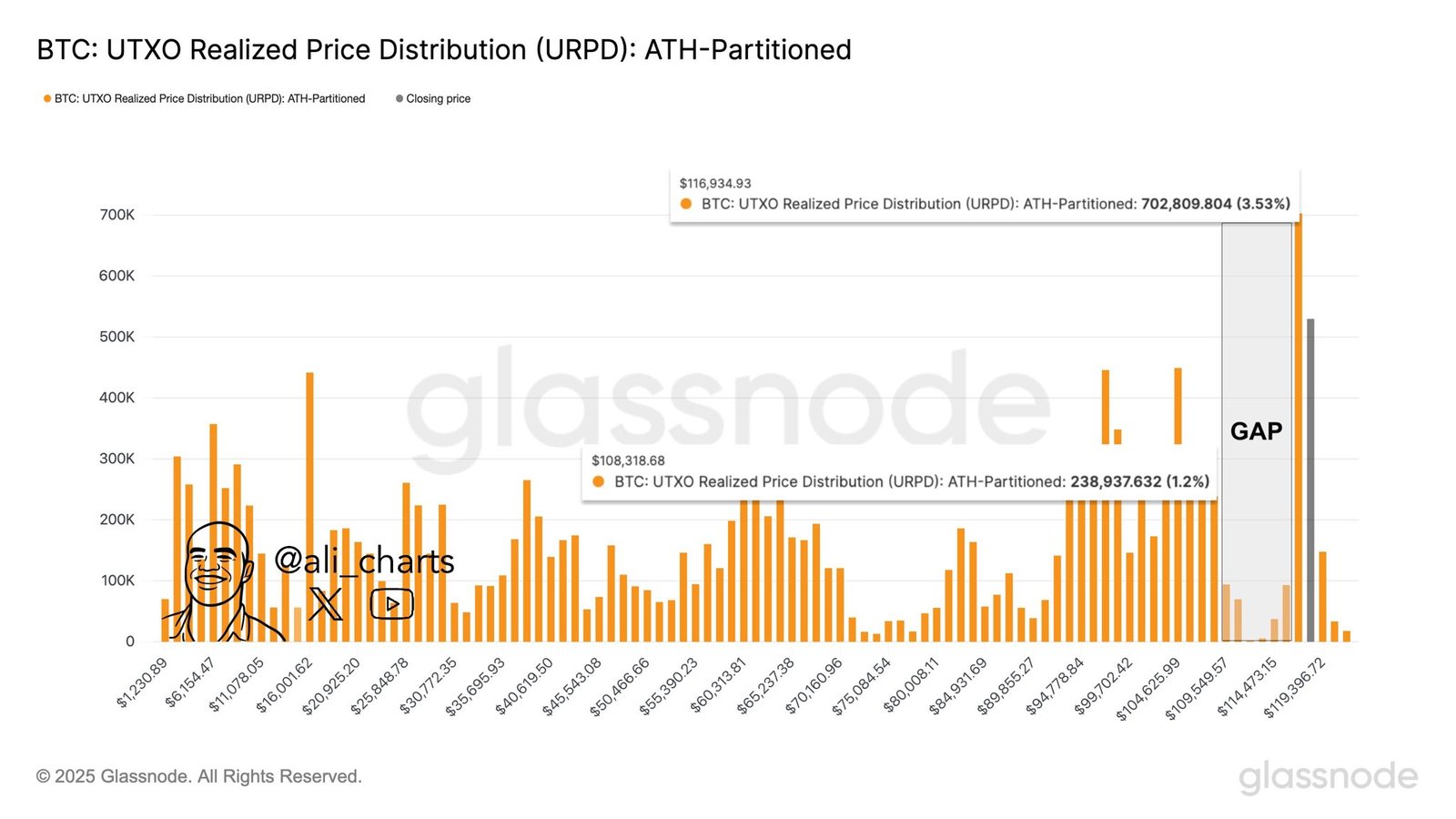 UTXO Realized Price Distribution (URPD): ATH-PartitionedSource: Glassnode via Ali Martinez on X