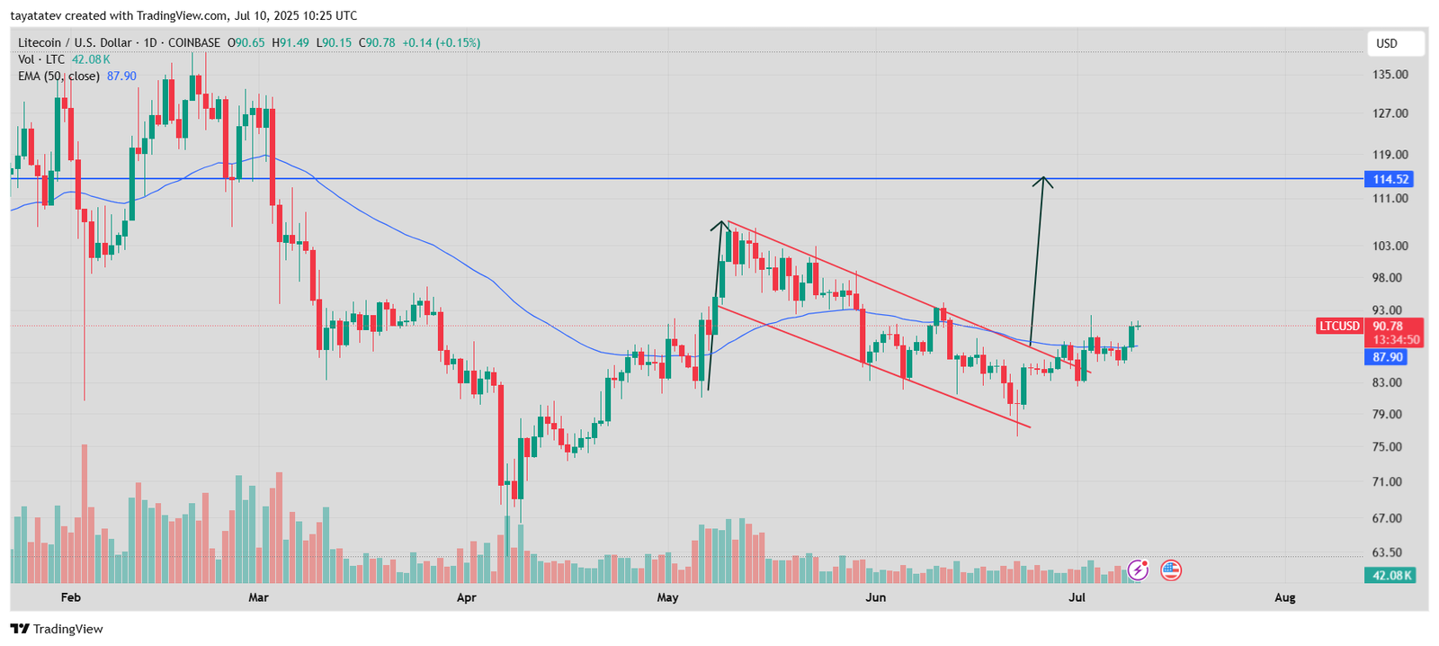 Litecoin Bullish Flag Breakout. Source: TradingView