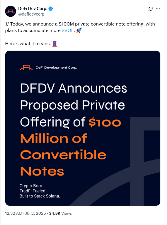 DeFi Development Solana Note OfferingSource: @defidevcorp on X
