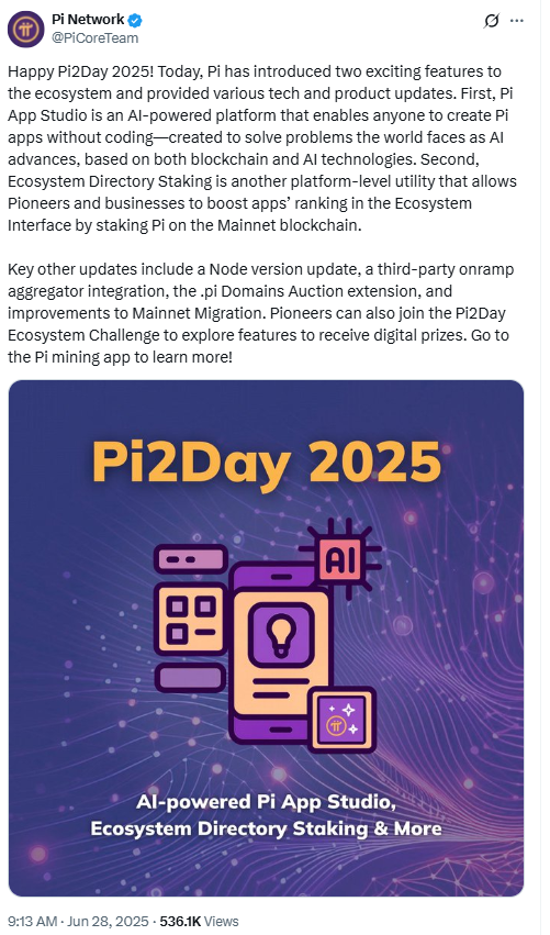 Pi2Day 2025 Feature AnnouncementSource: @PiCoreTeam on X