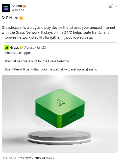 Grasshopper DePIN Hardware DeviceSource: X (@solana)