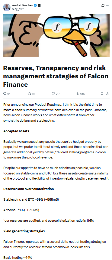 Falcon Finance Reserve and Strategy Summary. Source: Andrei Grachev / X