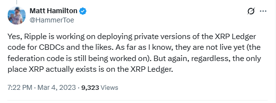 Ripple CBDC Ledger Deployment.Source: Matt Hamilton / X (@HammerToe)