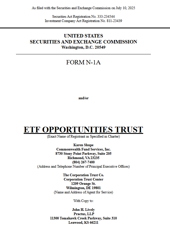 TRON ETF SEC Filing CoverSource: U.S. Securities and Exchange Commission (Form N‑1A, July 10, 2025)