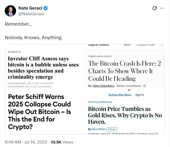 Nate Geraci Bitcoin Market UncertaintySource: X (@NateGeraci)