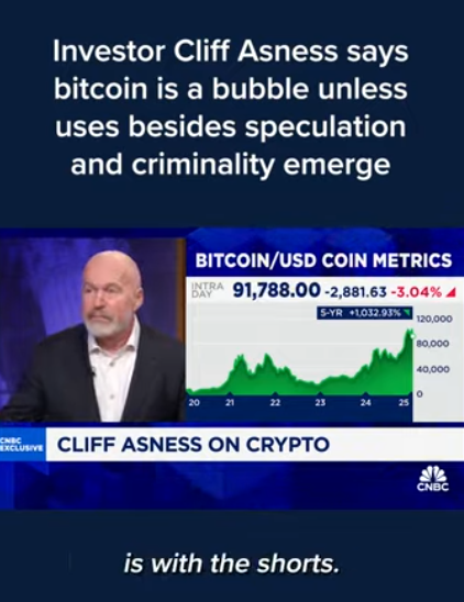  Cliff Asness Bitcoin Bubble WarningSource: CNBC