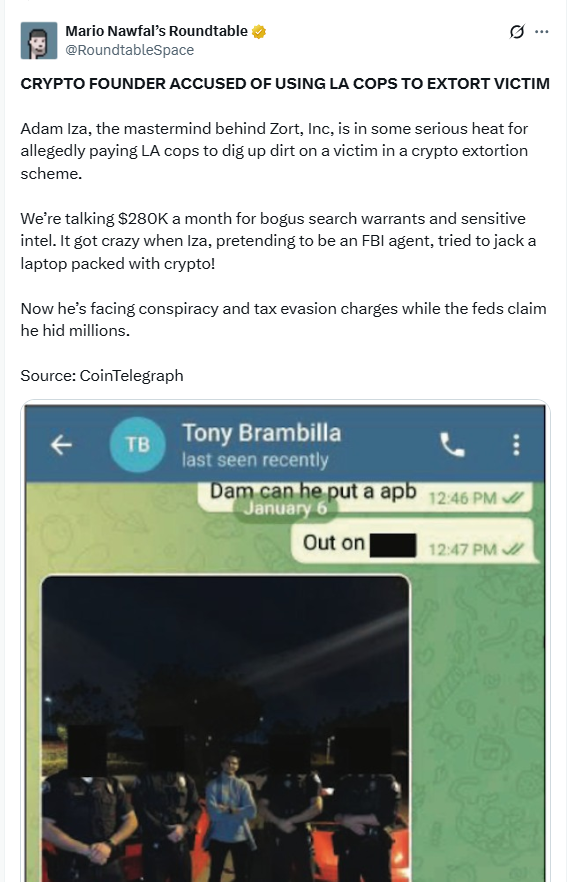 Crypto Godfather with LA Deputies.Source: CoinTelegraph via @RoundtableSpace on X.