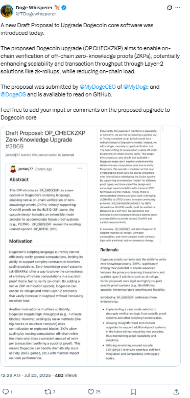 Dogecoin Core Upgrade Proposal Shared. Source: Doge Whisperer on X