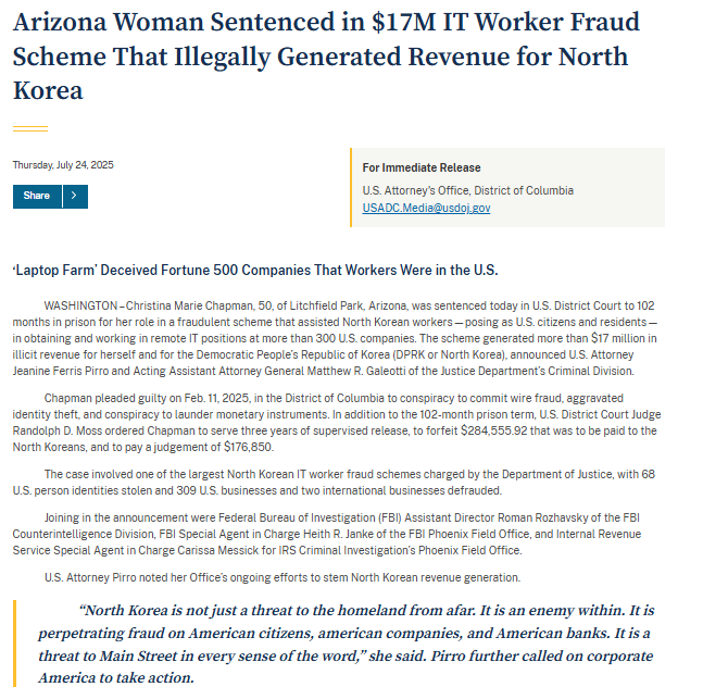 Arizona Woman North Korea Crypto Case.Source: U.S. Department of Justice