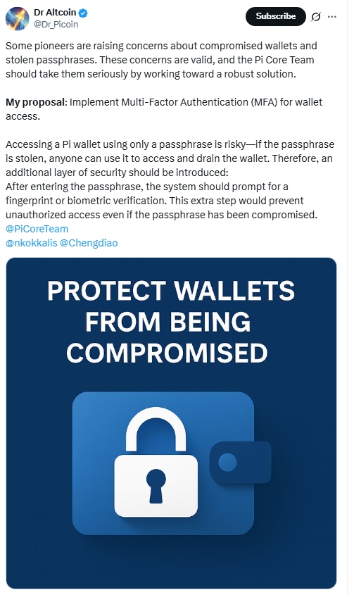 Pi Wallet Security Concerns. Source: Dr. Altcoin (X)