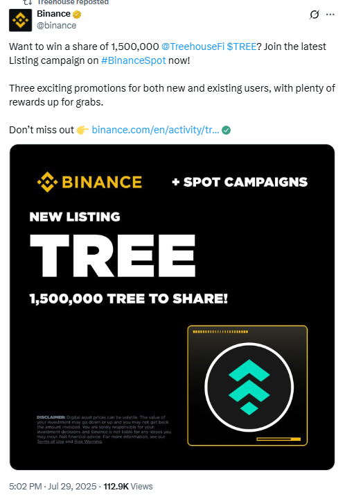 ChatGPT said:
Treehouse Binance Campaign. Source: Binance on X