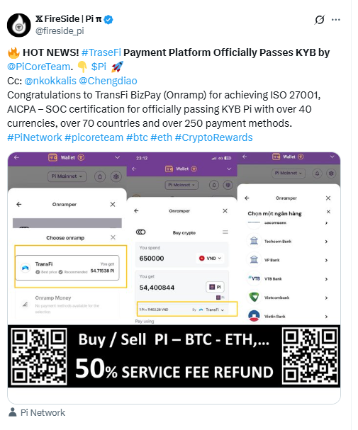 TransFi KYB Approval by Pi Network. Source: FireSide on X