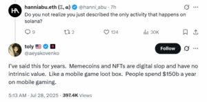 Solana’s Anatoly Yakovenko calls memecoins and NFTs “digital slop”