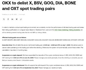 OKX to delist BONE. Source: OKX