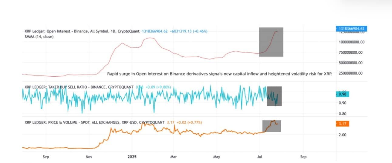 XRP Derivatives Open Interest, Buy/Sell Ratio, and Spot PriceSource: CryptoQuant
