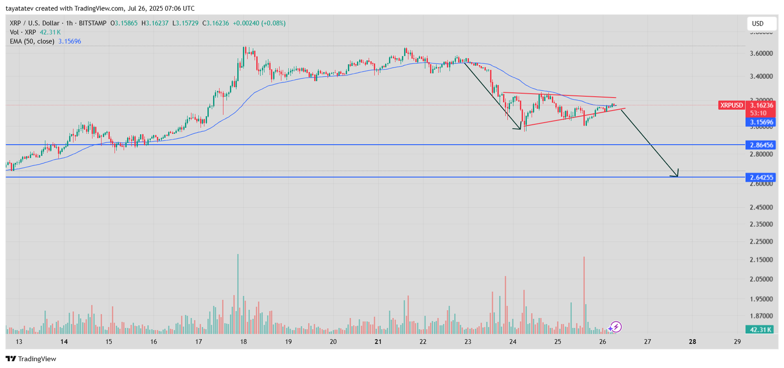 XRP Bearish Rising Wedge FormationSource: TradingView.com