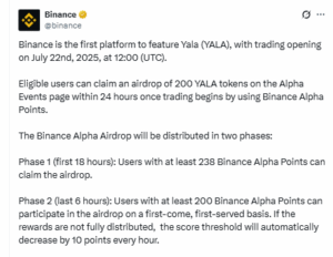 YALA Trading Begins July 22 — Airdrop Goes Live for Alpha Users